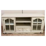 Cream Entertainment Stand with Glass Doors