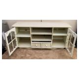 Cream Entertainment Stand with Glass Doors