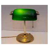 Vintage Banker’s Lamp – Brass Base with Green Glass Shade