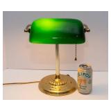 Vintage Banker’s Lamp – Brass Base with Green Glass Shade