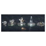 Set of 5 Mini Crystal Figurines with Mirror Bases