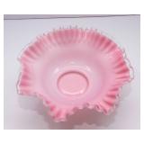 Fenton Art Glass Pink Ruffled Bride’s Basket with Stand