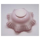 Fenton Art Glass Pink Ruffled Bride’s Basket with Stand