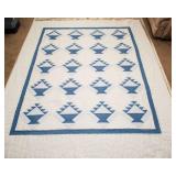 Handmade Blue & White Quilt – Basket Pattern (94” x 107”)