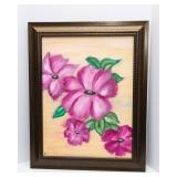 Handpainted Floral Artwork – Pink Flowers on Yellow Background