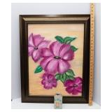 Handpainted Floral Artwork – Pink Flowers on Yellow Background