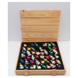 Mercury Glass Christmas Ornaments in Wooden Crate Case