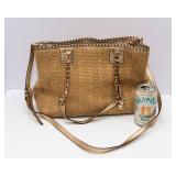 Michael Kors Rosalie East West Straw Tote with Metallic Detailing