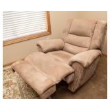 Tan Suede Rocker Recliner – Swivel Chair (40”W)
