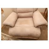 Tan Suede Rocker Recliner – Swivel Chair (40”W)