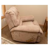 Tan Suede Rocker Recliner – Swivel Chair (40”W)