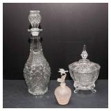 Assorted Decorative Glass Set – Decanter, Lidded Candy Dish & Perfume Bottle