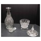 Assorted Decorative Glass Set – Decanter, Lidded Candy Dish & Perfume Bottle