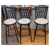 Set of Three Metal Barstools with Cushioned Seats