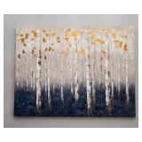 Wrapped Canvas Wall Art – Blue Toned Trees with Gold Detailing (48” x 36”)
