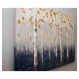 Wrapped Canvas Wall Art – Blue Toned Trees with Gold Detailing (48” x 36”)