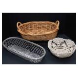 Set of 3 Decorative Baskets – Wicker, Metal & Crocheted