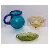 Assorted Colored Glassware Set – Pitcher, Bowl & Dish