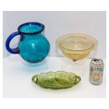 Assorted Colored Glassware Set – Pitcher, Bowl & Dish