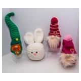 Variety of Handmade Gnomes and Crocheted Bunny