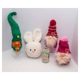 Variety of Handmade Gnomes and Crocheted Bunny