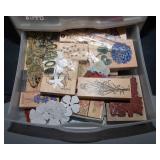 Collection of Rubber Ink Stamps and Storage Container - Birthdays, Dogs, and Flowers