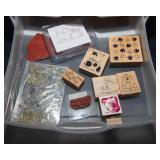 Collection of Rubber Ink Stamps and Storage Container - Birthdays, Dogs, and Flowers