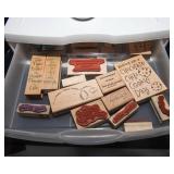 Collection of Rubber Ink Stamps and Storage Container - Birthdays, Dogs, and Flowers