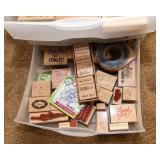 Miscellaneous Rubber Stamps and Storage Container