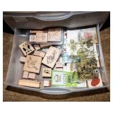Collection of Rubber Ink Stamps and Storage Container - Butterflies, Anniversary/Congrats, and Birds