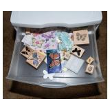 Collection of Rubber Ink Stamps and Storage Container - Butterflies, Anniversary/Congrats, and Birds