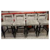Set of 4 Gray Velvet Barstools – 30” Seat Height