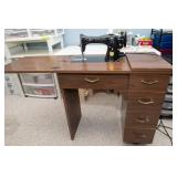 Vintage Singer Sewing Machine with Folding Sewing Cabinet Table