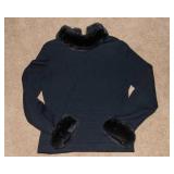 111 State Black Wool Sweater with Faux Trim Collar & Cuffs – Size Large