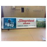 Vintage advertisement sign for Slingerland drums, historically manufactured in Chicago and Niles, Illinois