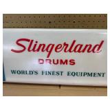 Vintage advertisement sign for Slingerland drums, historically manufactured in Chicago and Niles, Illinois