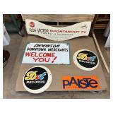 Vintage Advertising Sign Lot – RCA Victor, Dot Records, Paiste & Dickinson Merchants Signs