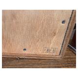 Vintage loudspeakers, likely Jensen 3-P 1 slim shelf models based on their distinctive wooden frames and mesh grill pattern  LIKELY
