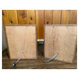 Vintage loudspeakers, likely Jensen 3-P 1 slim shelf models based on their distinctive wooden frames and mesh grill pattern  LIKELY