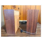 Vintage loudspeakers, likely Jensen 3-P 1 slim shelf models based on their distinctive wooden frames and mesh grill pattern  LIKELY