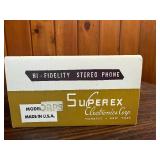 This box contains vintage Superex Hi-Fidelity Stereo Audio Headphones, specifically the Model ST-S