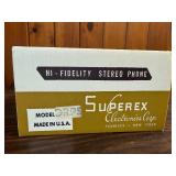 This box contains vintage Superex Hi-Fidelity Stereo Audio Headphones, specifically the Model ST-S
