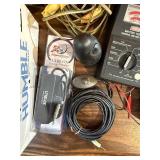 Electronics variety lot. Personal air sanitizer , battery tester , heavy speaker cable and more