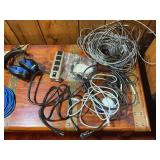 Mixed Network Cables, Extension Cords, Headphones & Power Strip Lot