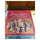 English -9 classical music vinyl LP records. These albums include recordings of composers such as Mozart, Brahms, and Strauss. This lot is listed in Near Mint to Mint condition.