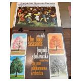 a collection of vintage vinyl records primarily featuring classical orchestral music from artists like Tchaikovsky, Stravinsky, and Vivaldi
