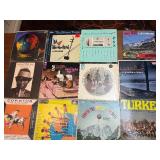 vintage international/world music LPs featuring a diverse mix of cultural recordings from India, China, Turkey, Brazil, and global folk tradition