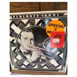 Vintage big band and jazz LP collection featuring well-known artists including Glenn Miller, Jimmy Dorsey, Buddy Morrow, and Tommy Dorsey, along with multiple “Big Band Hits of the 30s”
