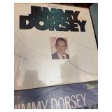 Vintage big band and jazz LP collection featuring well-known artists including Glenn Miller, Jimmy Dorsey, Buddy Morrow, and Tommy Dorsey, along with multiple “Big Band Hits of the 30s”