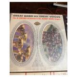 Vintage big band and jazz LP collection featuring well-known artists including Glenn Miller, Jimmy Dorsey, Buddy Morrow, and Tommy Dorsey, along with multiple “Big Band Hits of the 30s”